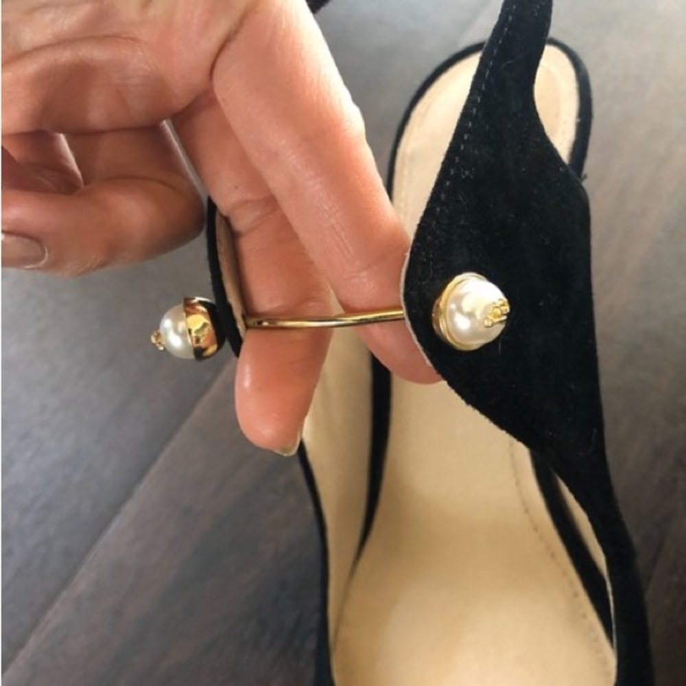 Louise et Cie. Stunning black velvet pumps with gold & pearl accents.